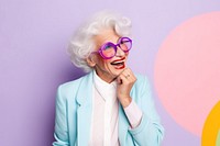 Happy old woman laughing glasses adult.