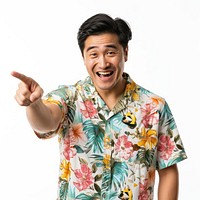 Happy excited face asian man wearing beach shirt laughing shouting adult.