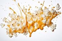 Popcorn with splash backgrounds falling macro photography.