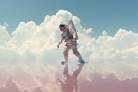 Photography of astronaut cloud parachuting reflection.