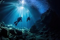 Cave diving underwater recreation adventure.