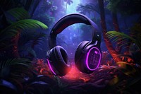 Headphones in a futuristic jungle outdoors headset forest.