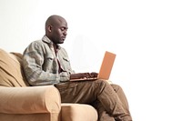 Man with laptop computer sitting portability.