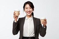 Woman smile cup holding.