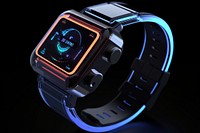 Smart watch wristwatch glowing neon.
