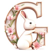 Easter letter G easter rabbit white background.