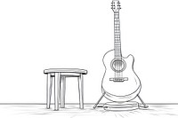Guitar stand beside speaker sketch furniture drawing.