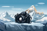 Illustration of a camera outdoors nature photo.