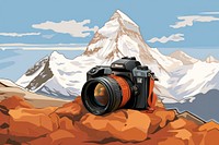 Illustration of a camera mountain outdoors nature.