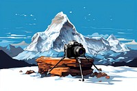 Illustration of a camera mountain outdoors nature.