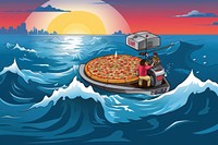 Illustration of a pizza ocean outdoors vehicle.