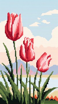 Cross stitch tulips outdoors flower nature.