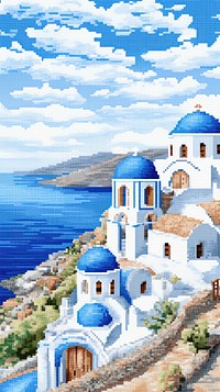 Cross stitch Santorini architecture landscape santorini.