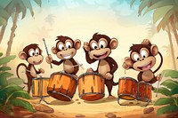 Monkeys playing drums music percussion musician.