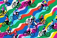 Wave of people cycling backgrounds abstract bicycle.