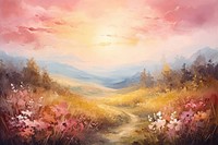 Meadow landscape painting panoramic outdoors nature.
