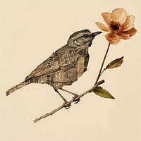 Ephemera paper bird flower art sparrow.