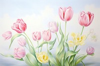 Painting of tulip bouquet flower plant rose.