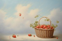 Painting of berry in basket strawberry recreation container.
