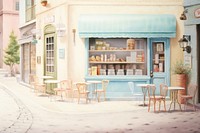 Painting of coffee cafe restaurant street chair.