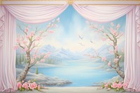 Painting of curtain spring view backgrounds flower plant.