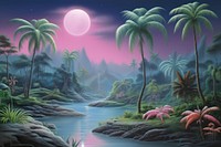 Painting of jungle at night backgrounds landscape outdoors.