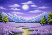 Painting of lavender field landscape outdoors nature.