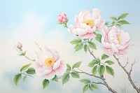 Painting of peony branch blossom flower nature.