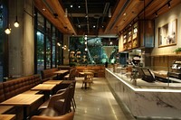 Modern cafe restaurant interior design with cozy chair cafeteria furniture bar.