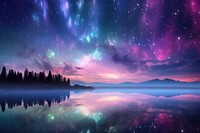 Pastel Aurora light on galaxy landscape panoramic outdoors.