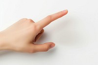 Person hand finger pink white background.