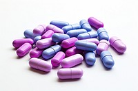 Pill capsules white background antioxidant medication.
