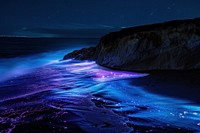 Bioluminescence sea wave background outdoors horizon nature.