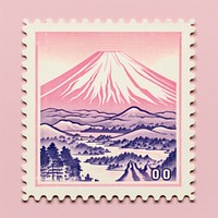 Fuji with Risograph style pink postage stamp banknote.