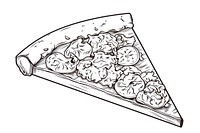 Piece of pizza in pizza box sketch drawing illustrated.