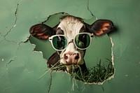 Happy cow peeking out glasses animal livestock.