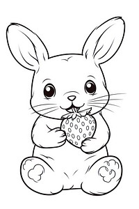 Rabbit holding strawberry sketch outline drawing.