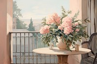 Soft vintage painting of a balcony flower architecture furniture.