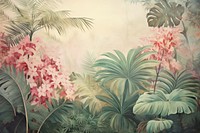 Soft vintage painting of tropical plants backgrounds outdoors tropics.