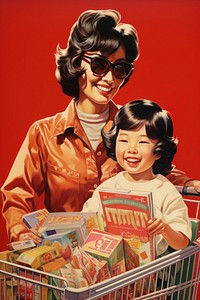 Asian mom shopping portrait adult togetherness.