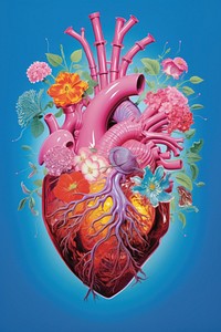 Heart organ with flowers creativity graphics painting.