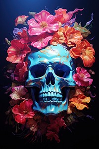 Skull with flowers art portrait plant.