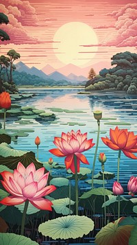 Lotus pond outdoors painting nature.