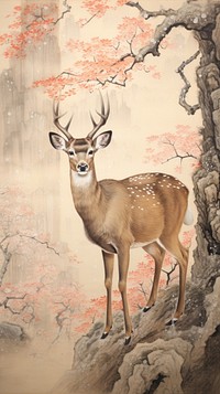 Traditional japanese deer in autumn wildlife painting animal.