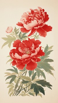 Traditional japanese hand holidng peony flower plant rose.