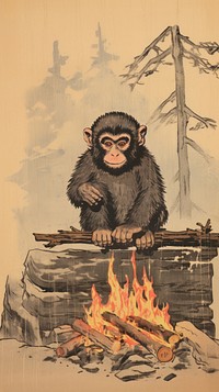 Traditional japanese monkey in onsen ape fireplace mammal.