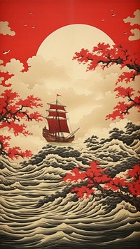 Traditional japanese ship in sky outdoors nature boat.