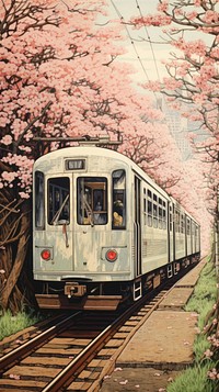 Traditional japanese subway train in spring vehicle railway plant.