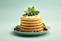 Pancakes blueberry fruit plate.