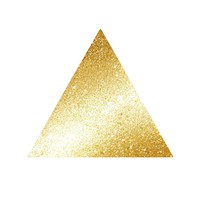 Gold triangle icon glitter shape white background.